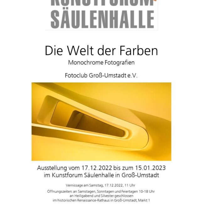 Plakat für die Ausstellung Die Welt der Farben - Monochrome Fotografie des Fotoclub Groß-Umstadt eV.